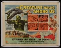 2s134 CREATURE WALKS AMONG US linen 1/2sh 1956 great Reynold Brown art of monster throwing man!