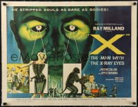 2s149 X: THE MAN WITH THE X-RAY EYES linen 1/2sh 1963 Ray Milland strips souls & bodies, cool art!