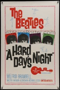 2s239 HARD DAY'S NIGHT linen 1sh 1964 The Beatles in their first film, rock & roll classic!