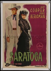 2s114 SARATOGA TRUNK linen Italian 1sh 1946 Martinati art of Gary Cooper & Ingrid Bergman, rare!