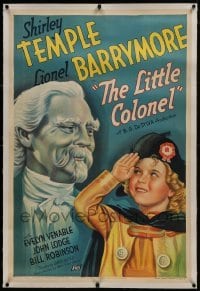 2s273 LITTLE COLONEL linen 1sh 1935 Fox stone litho of Shirley Temple saluting Lionel Barrymore!