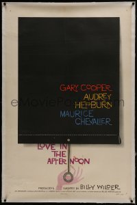 2s280 LOVE IN THE AFTERNOON linen 1sh 1957 by Billy Wilder, great Saul Bass window shade art!