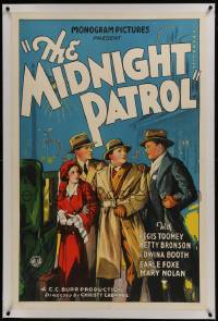 2s300 MIDNIGHT PATROL linen 1sh 1932 cool artwork of Regis Toomey & Betty Bronson, mystery!