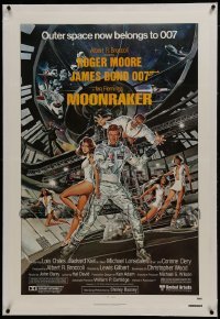 2s303 MOONRAKER linen 1sh 1979 Goozee art of Moore as James Bond, sexy Lois Chiles & Richard Kiel!
