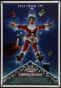 2s307 NATIONAL LAMPOON'S CHRISTMAS VACATION linen 1sh 1989 Chevy Chase, yule crack up, Consani art!