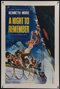 2s309 NIGHT TO REMEMBER linen 1sh 1959 English Titanic biography, John Floherty Jr. art of tragedy!