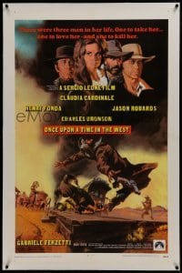 2s314 ONCE UPON A TIME IN THE WEST linen 1sh 1969 Leone, art of Cardinale, Fonda, Bronson & Robards!