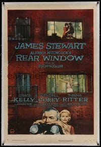 2s333 REAR WINDOW linen 1sh 1954 Alfred Hitchcock classic, art of voyeur Jimmy Stewart & Grace Kelly!