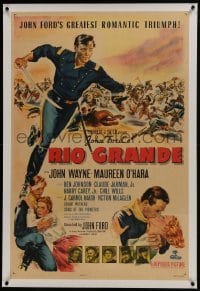 2s337 RIO GRANDE linen 1sh 1950 art of John Wayne & Maureen O'Hara, directed by John Ford, rare!
