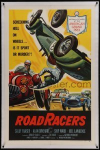 2s338 ROADRACERS linen 1sh 1959 great American Grand Prix race car art, screeching hell on wheels!