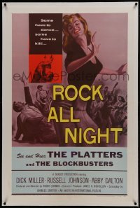 2s340 ROCK ALL NIGHT linen 1sh 1957 rock & roll, some have to dance... some have to kill, sexy art!