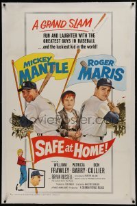 2s345 SAFE AT HOME linen 1sh 1962 Mickey Mantle, Roger Maris, New York Yankees baseball grand slam!