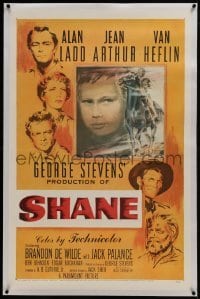 2s354 SHANE linen 1sh 1953 classic western, Alan Ladd, Jean Arthur, Van Heflin, Brandon De Wilde