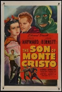 2s358 SON OF MONTE CRISTO linen 1sh 1940 art of Louis Hayward, Joan Bennett & masked avenger!