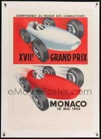 2s028 MONACO linen 27x39 French art print 1985 cool art of 1959 Formula One Grand Prix race cars!