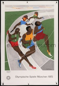2s029 OLYMPISCHE SPIELE MUNCHEN 1972 linen 26x40 German poster 1972 Jacob Lawrence relay race art!
