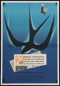 2s017 SIEDEM DNI W POLSCE linen 23x34 Polish advertising poster 1957 art of swallow with newspaper!
