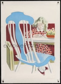 2s014 TIDENS MOBLER linen 23x34 Danish advertising poster 1942 Hansen art of girl at table!