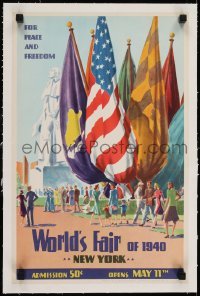 2s002 WORLD'S FAIR OF 1940 linen 13x20 special poster 1940 art of opening celebration in New York!