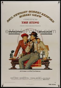 2s367 STING linen 1sh 1974 artwork of con men Paul Newman & Robert Redford by Richard Amsel!