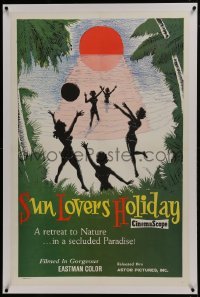 2s369 SUN LOVERS' HOLIDAY linen 1sh 1960 a retreat to nature in a secluded paradise, girls on beach!
