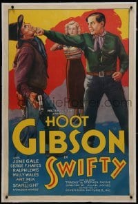 2s370 SWIFTY linen 1sh 1935 great artwork of cowboy Hoot Gibson punching bad guy, rare!
