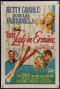 2s374 THAT LADY IN ERMINE linen 1sh 1948 stone litho of sexy Betty Grable & Douglas Fairbanks Jr.!