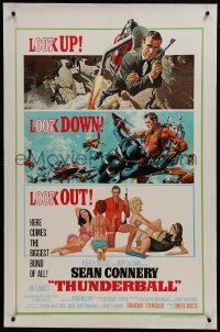 2s376 THUNDERBALL linen 1sh 1965 art of Connery as Bond by McGinnis & McCarthy, uncropped tank!