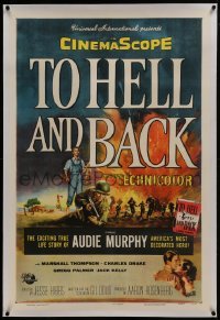 2s380 TO HELL & BACK linen 1sh 1955 Audie Murphy's life story as soldier in World War II, Brown art