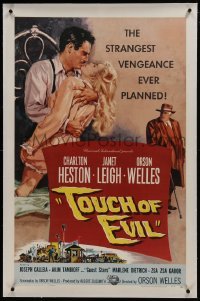 2s382 TOUCH OF EVIL linen 1sh 1958 Bob Tollen art of Orson Welles, Charlton Heston & Janet Leigh!