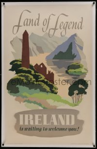 2s004 IRELAND IS WAITING TO WELCOME YOU linen 25x39 Irish travel poster 1950 Muriel Brandt art!