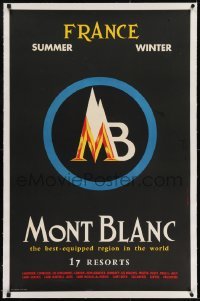 2s005 MONT BLANC linen 25x38 French travel poster 1950s the best equipped region in the world!