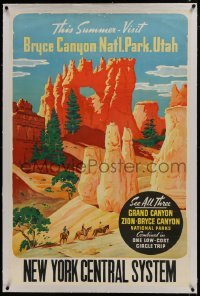 2s001 THIS SUMMER VISIT BRYCE CANYON linen 28x42 travel poster 1930s one of the Grand Canyon parks!