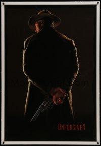 2s387 UNFORGIVEN linen 1sh 1992 best c/u of gunslinger Clint Eastwood from behind, undated design!