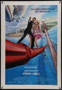 2s389 VIEW TO A KILL linen style B 1sh 1985 Goozee art of Moore as Bond, Tanya Roberts and Walken!