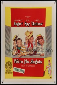 2s393 WE'RE NO ANGELS linen 1sh 1955 art of Humphrey Bogart, Aldo Ray & Peter Ustinov tipping hats!