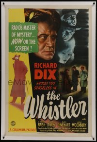 2s395 WHISTLER linen 1sh 1944 Richard Dix hunts a killer who whistles before he kills, Wm Castle!