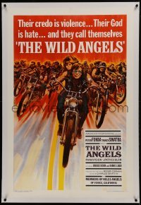 2s397 WILD ANGELS linen 1sh 1966 classic art of biker Peter Fonda & Nancy Sinatra on motorcycle!
