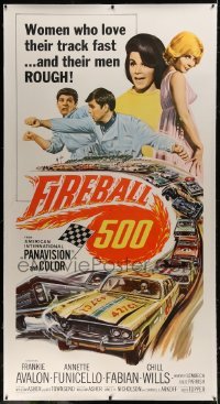 2t013 FIREBALL 500 linen 3sh 1966 Frankie Avalon & sexy Annette Funicello, stock car racing art!