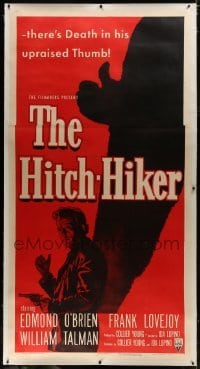 2t016 HITCH-HIKER linen 3sh 1953 different film noir image of man with upraised thumb & shadow!