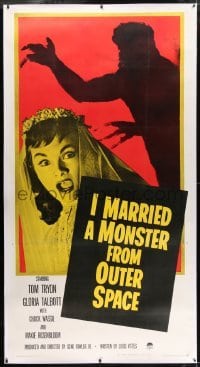 2t017 I MARRIED A MONSTER FROM OUTER SPACE linen 3sh 1958 terrified Gloria Talbott & alien shadow!