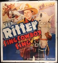 2t006 SING COWBOY SING linen 6sh 1937 incredible huge artwork of Tex Ritter & his horse White Flash!