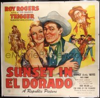 2t007 SUNSET IN EL DORADO linen 6sh 1945 different art of Roy Rogers, Trigger & sexy Dale Evans!
