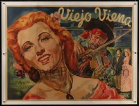 2t028 NEW WINE linen Argentinean 43x58 R1946 art of man playing violin for Ilona Massey by Venturi!