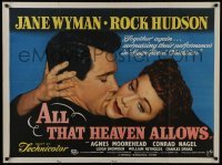 2t197 ALL THAT HEAVEN ALLOWS British quad 1955 romantic c/u of Rock Hudson kissing Jane Wyman!