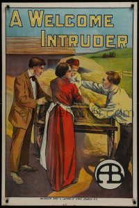 2t218 WELCOME INTRUDER English 1sh 1913 stone litho on D.W. Griffith Biograph short, ultra rare!