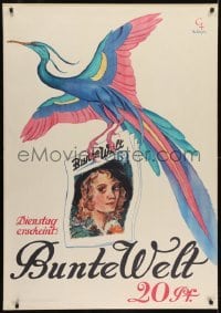 2t112 BUNTE WELT German 33x47 1930 Christophe art of colorful bird carrying issue of the magazine!