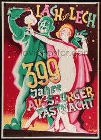 2t128 LACH AM LECH German 34x48 1937 Ernst Hoff art of man & woman celebrating with champagne!