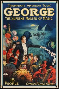 2t372 GEORGE THE SUPREME MASTER OF MAGIC 27x41 magic poster 1920s Egypt, devils, cards and more!