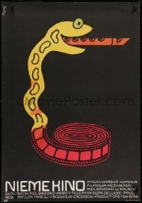 2t343 SILENT MOVIE Polish 23x33 1977 cool Flisak art of snake with film strip body playing flute!